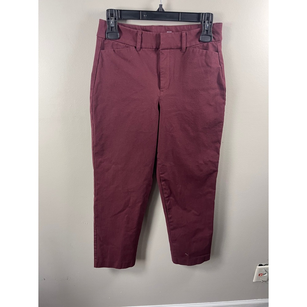 Old Navy Pixie Straight High Rise Pants Burgundy Red casual career preppy chic